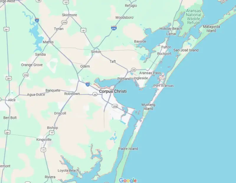 Texas Coast Roofing Service Area Map