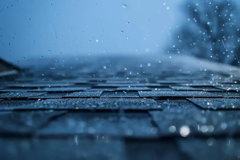 asphalt roof shingles in rain